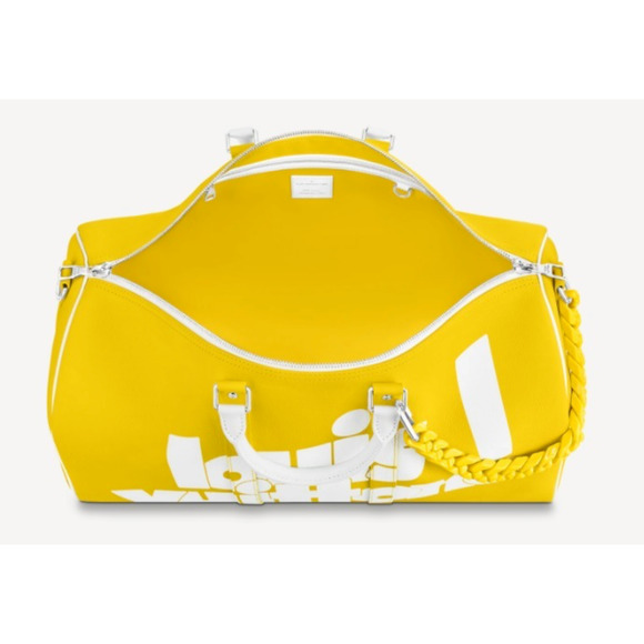 Louis Vuitton Keepall Bandouliere 50 Yellow White Exclamation Weekend Travel Bag - Picture 10 of 12